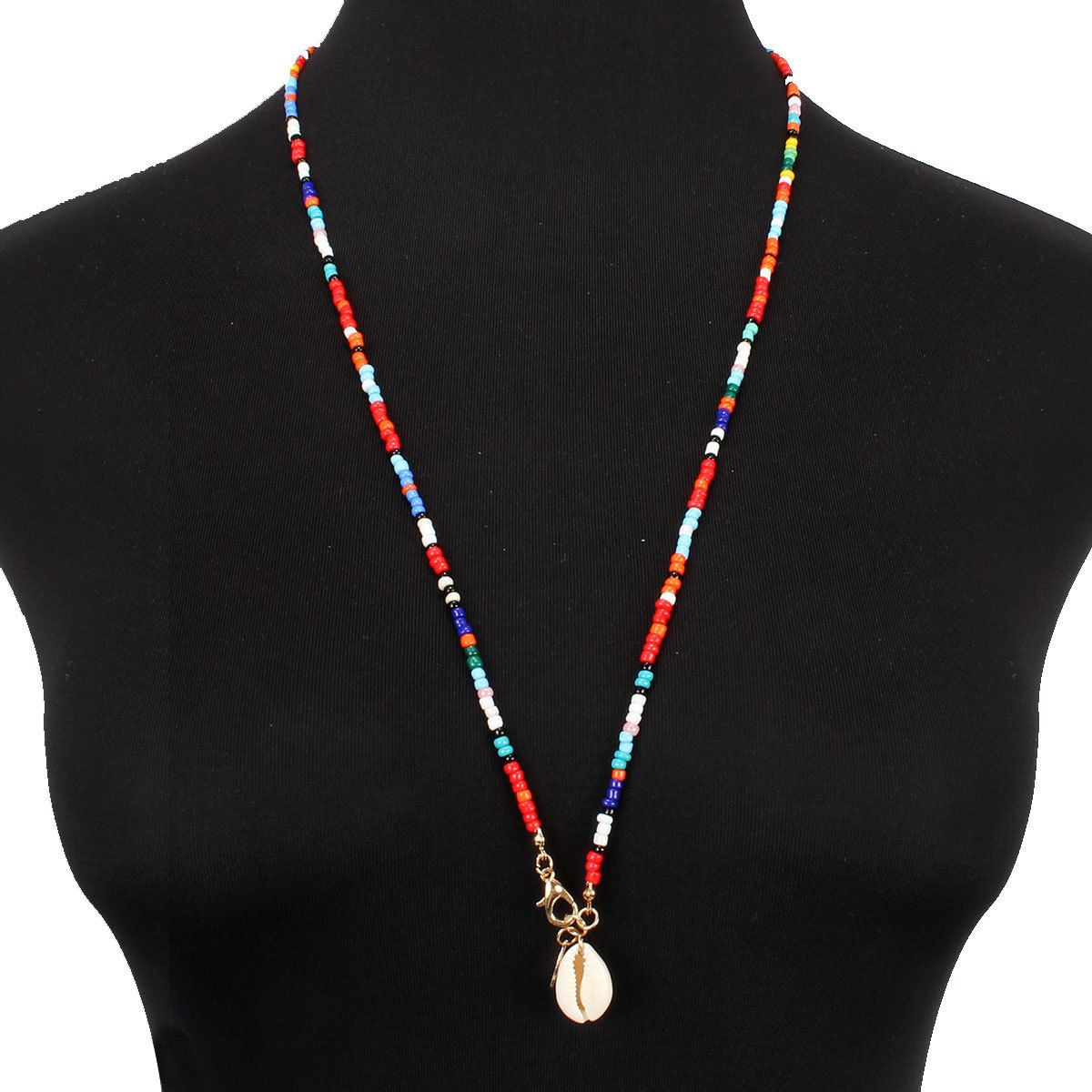 Collar Bohemian style colorful rice bead with personalized seashell necklace for women 12100_ipsvogv.com