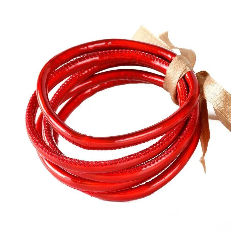 Charm Bracelets 5Pcs Bohemia Glitter Jelly Bangle Bracelet Set Bowtie PU Leather Hoop 45BC_ipsvogv.com
