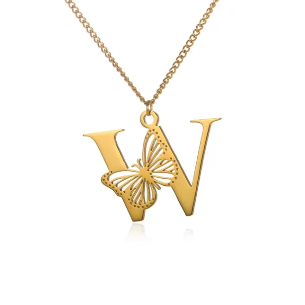 Hot Sales Dainty Big Butterfly Letters Necklaces For Women Girl Jewelry Stainless Steel Chain Initial Pendant Necklace Best_ipsvogv.com