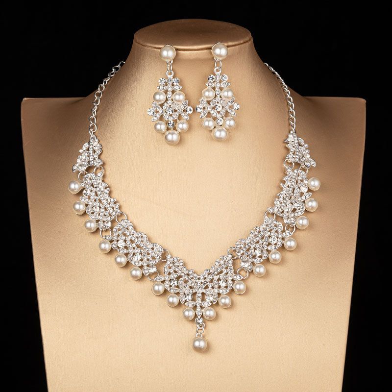 Women's Jewelry Elegant Rhinestone Necklace And Earrings Set For Wedding, Party, And Special Occasions, U-Shaped Design With Crystals_ipsvogv.com