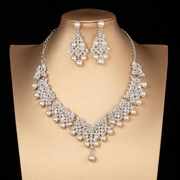 Women's Jewelry Elegant Rhinestone Necklace And Earrings Set For Wedding, Party, And Special Occasions, U-Shaped Design With Crystals_ipsvogv.com