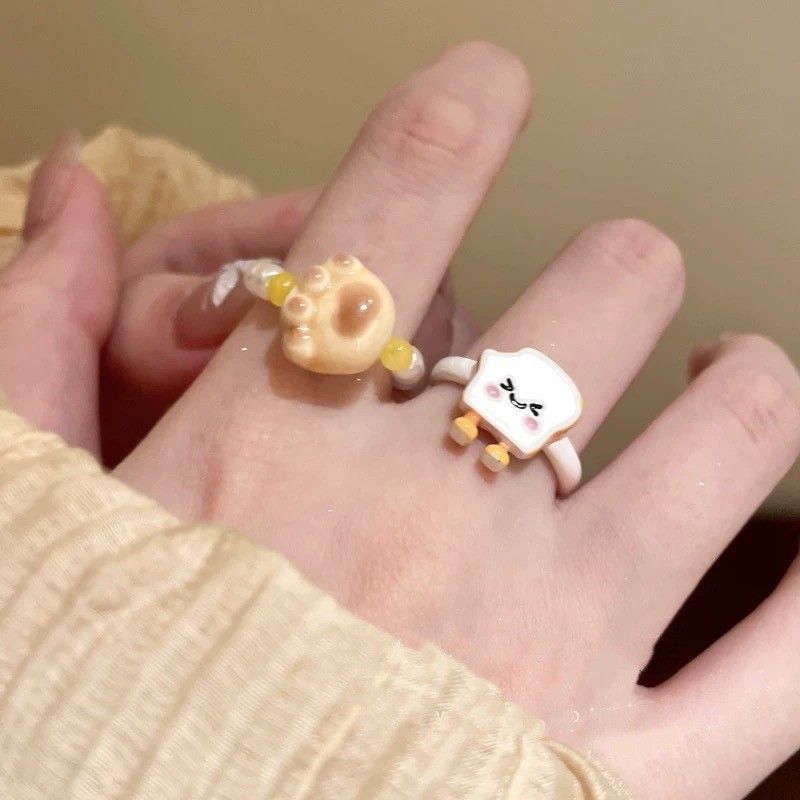 Cartoon Cute Bread Cat Claw Pearl Female Unique Niche Design Open Finger Sweet And Versatile Ring_ipsvogv.com