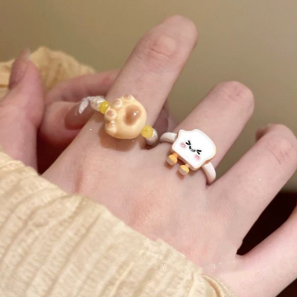 Cartoon Cute Bread Cat Claw Pearl Female Unique Niche Design Open Finger Sweet And Versatile Ring_ipsvogv.com