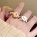 Cartoon Cute Bread Cat Claw Pearl Female Unique Niche Design Open Finger Sweet And Versatile Ring_ipsvogv.com