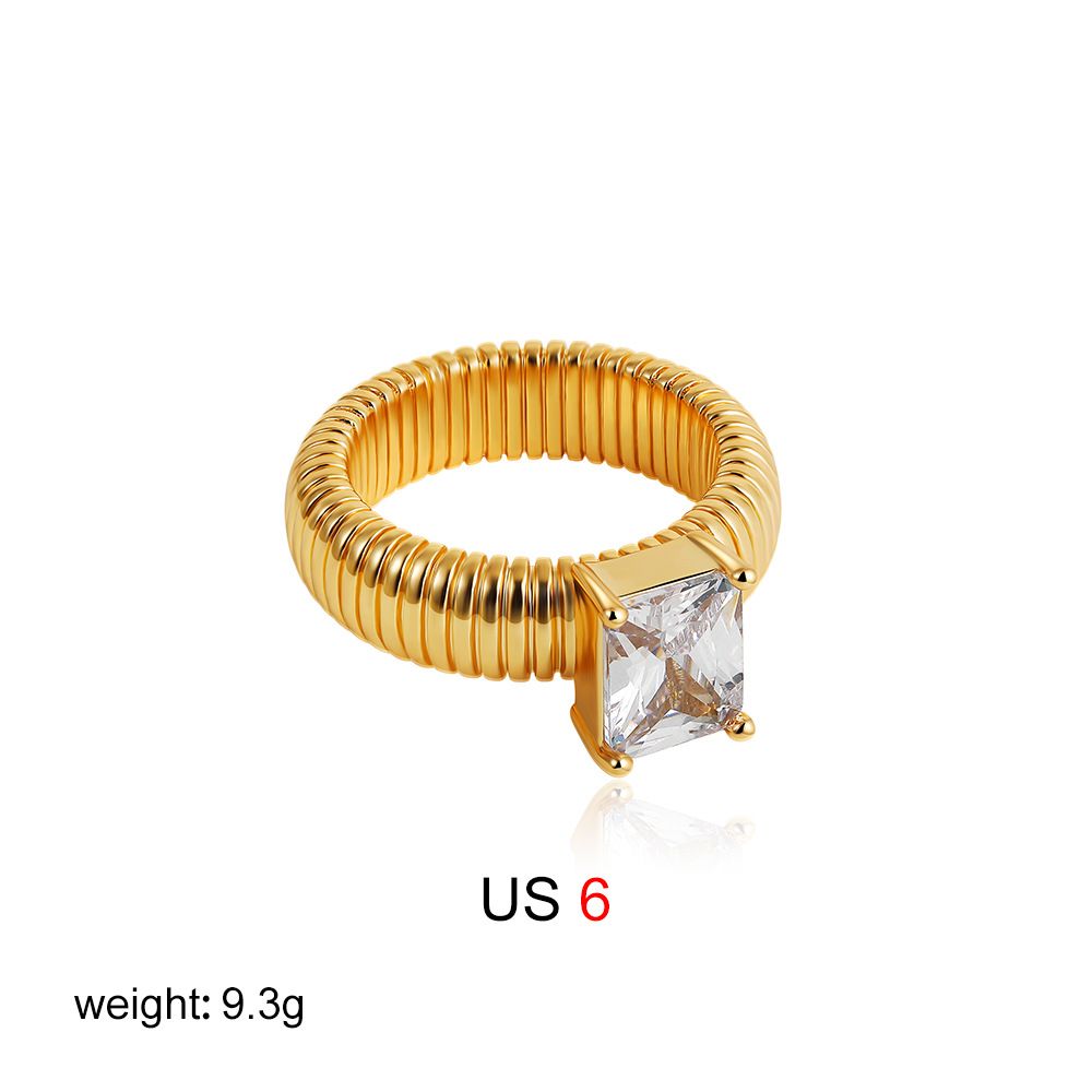 Women’s Jewelry Set Fashion Style Gold Plated Retro Niche Design Street Geometric Stripes Inlaid With Colored Zircon Ring_ipsvogv.com