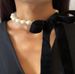 Trendy Jewelry Black Ribbon Knot Choker Clavicle Chain Fashion Pearl Necklace_ipsvogv.com