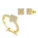 Three dimensional sugar cube earrings and rings two piece set for women's gold plated micro inlaid zircon jewelry set_ipsvogv.com