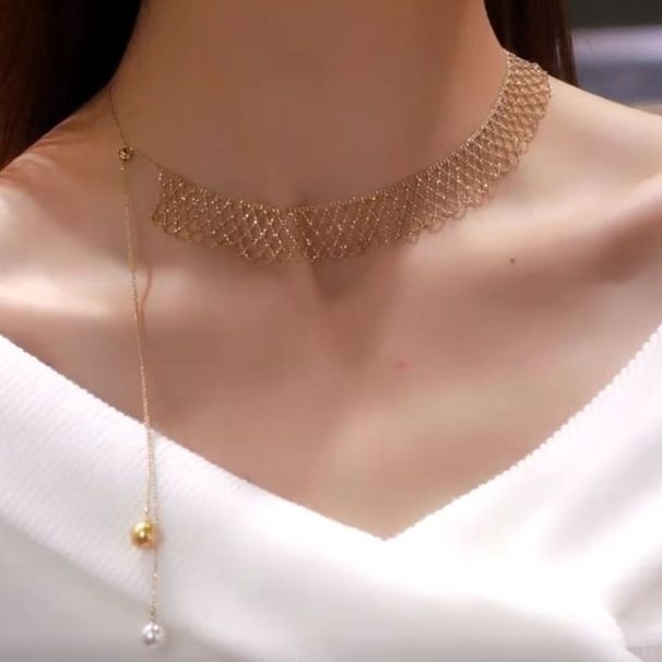 Pearl Cross Braided Necklace Skirt Lace Choker Ins Light Luxury High-end Adjustable Clavicle Chain_ipsvogv.com