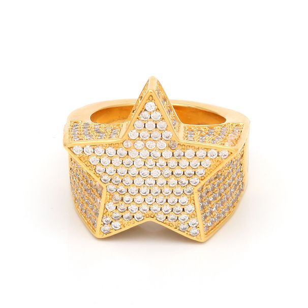 Men's Jewelry Star Ring Hip Hop Style Cubic Zirconia Micro Paved Five Point Star Ring For Men In Gold Silver Rose Gold Available In Sizes 6 To 12_ipsvogv.com