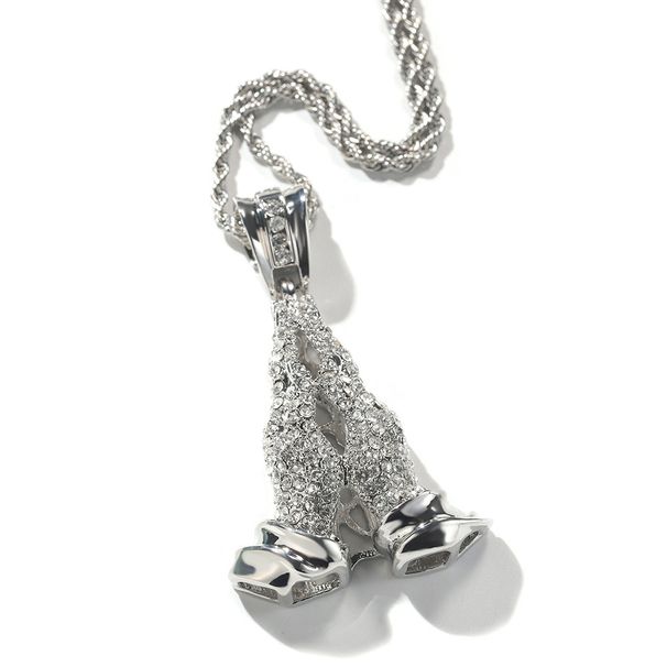 Men's Jewelry Niche Hands Folded Full Diamond Pendant Sweater Chain Metal Retro Men's Necklace Alloy Accessories_ipsvogv.com
