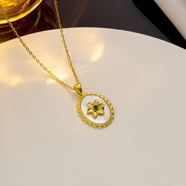 New round Brand advanced retro white fritillary flower elegant light luxury clavicle chain real gold titanium steel chain_ipsvogv.com