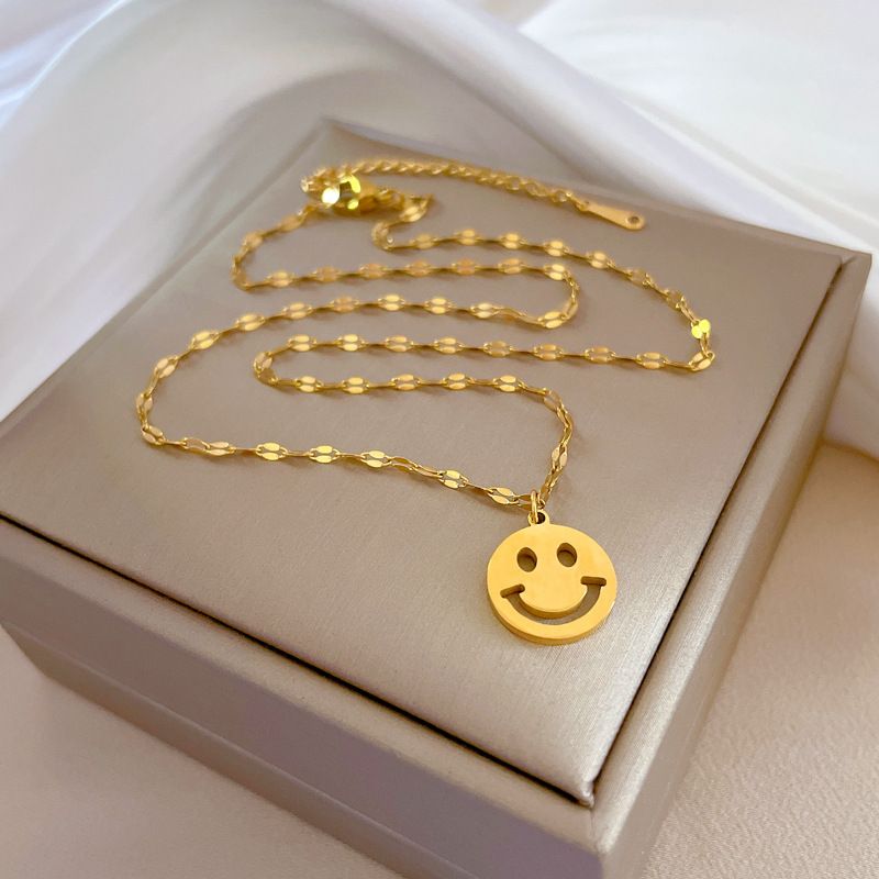 【 Full body titanium steel 】 Round smiling face, personalized and minimalist. True gold necklace in the furnace for_ipsvogv.com