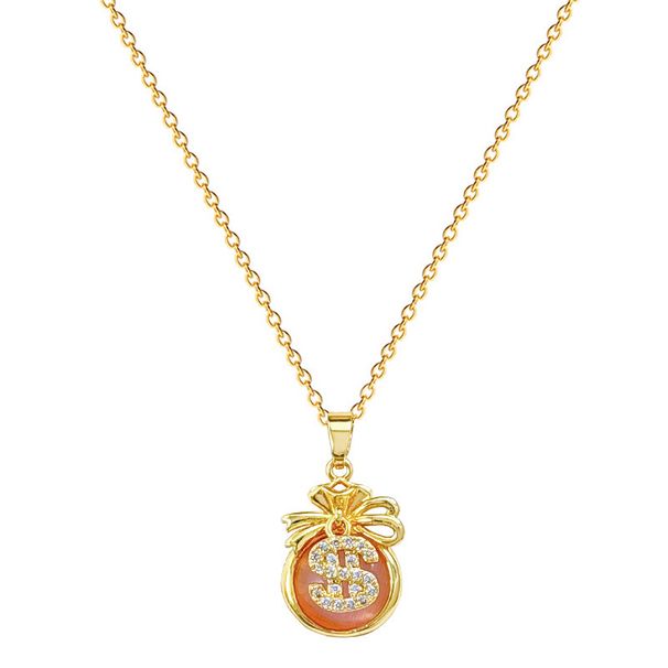 Bow Shaped Cat's Eye Stone Money Bag, Titanium Steel Necklace, Collarbone Chain, Minimalist And Elegant, Slightly Inlaid_ipsvogv.com