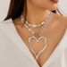Wind Sweet Cool Exaggerated Big Love Metal Chain Double Layer Baroque Pearl Necklace_ipsvogv.com