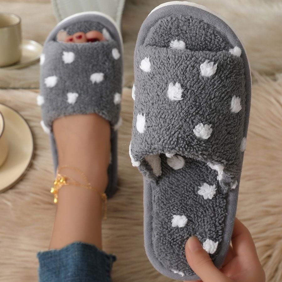 Polka dot cross open toe cotton slippers indoor women home open non-slip silent soft sole slippers_ipsvogv.com