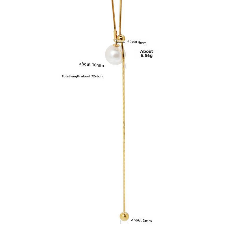 Fashion Pearl Women Necklace Light Niche All-match Round Gold-plated INS Style Long Snake Bone Chain_ipsvogv.com