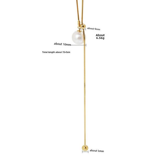 Fashion Pearl Women Necklace Light Niche All-match Round Gold-plated INS Style Long Snake Bone Chain_ipsvogv.com
