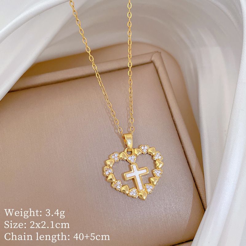 【 】 Love Cross Light Luxury Charm Gorgeous Full Diamond Necklace Women's Versatile Clavicle Titanium Steel Chain_ipsvogv.com