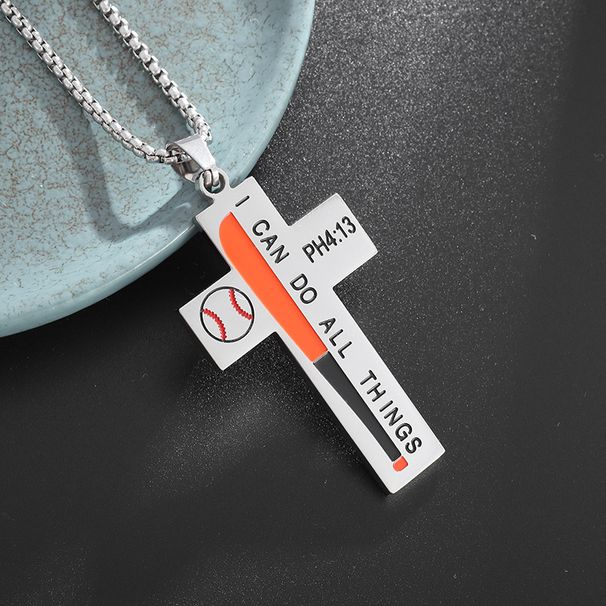 sports style stainless steel oil drop baseball cross necklace titanium steel men's hip hop fashion jewelry_ipsvogv.com