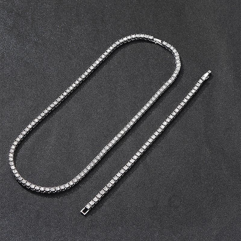 Trendy INS 4mm Tennis Chain Alloy Rhinestone Unisex Necklace Bracelet Set Accessories Jewelry_ipsvogv.com
