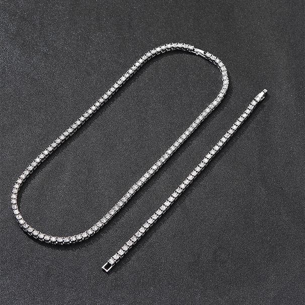 Trendy INS 4mm Tennis Chain Alloy Rhinestone Unisex Necklace Bracelet Set Accessories Jewelry_ipsvogv.com