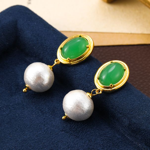 French Baroque Natural Green Agate Round Cotton Beads Chinese Style Immortal Unique Charm and Earrings_ipsvogv.com