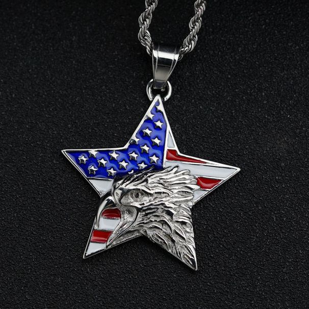 Hip Hop Jewelry 316 Stainless Steel Enamel Rhinestone American Flag Eagle Pendant_ipsvogv.com