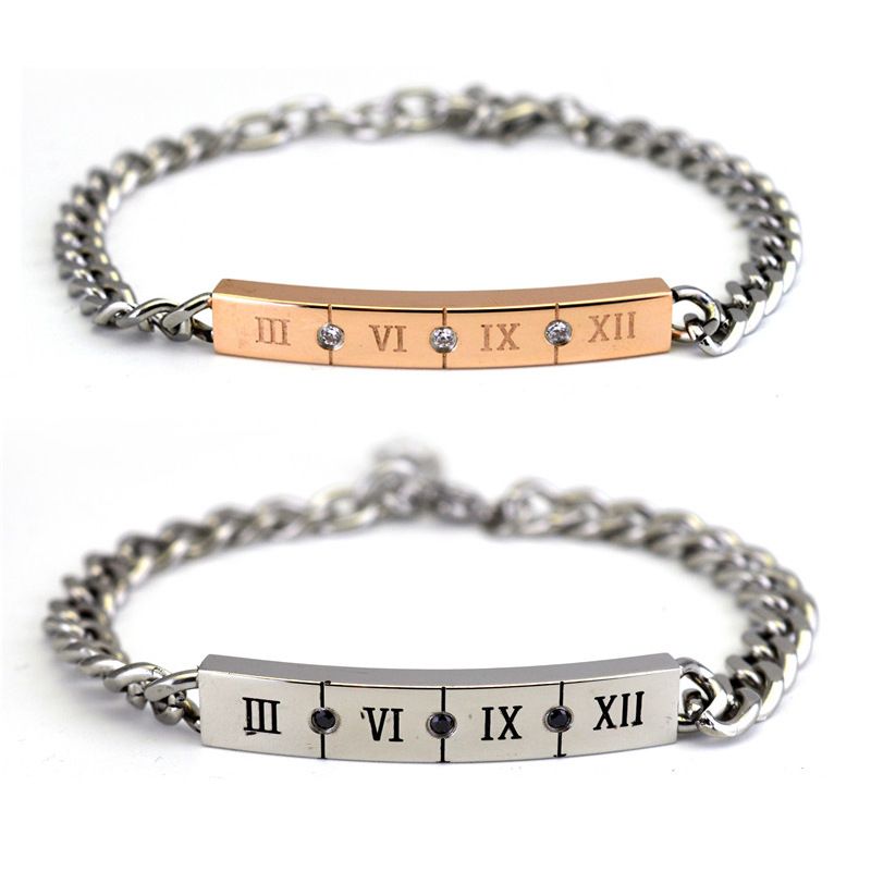 Roman Numerals Couple Bracelets Men And Women Titanium Steel Inlaid Diamond Hand Jewelry B015_ipsvogv.com