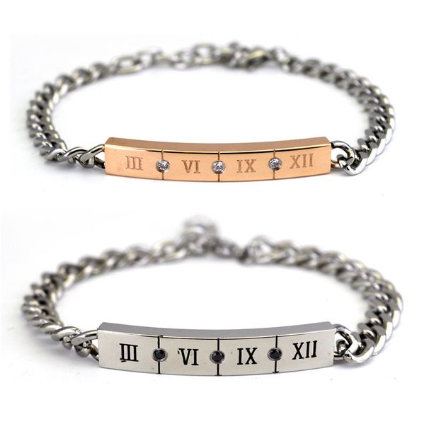 Roman Numerals Couple Bracelets Men And Women Titanium Steel Inlaid Diamond Hand Jewelry B015_ipsvogv.com