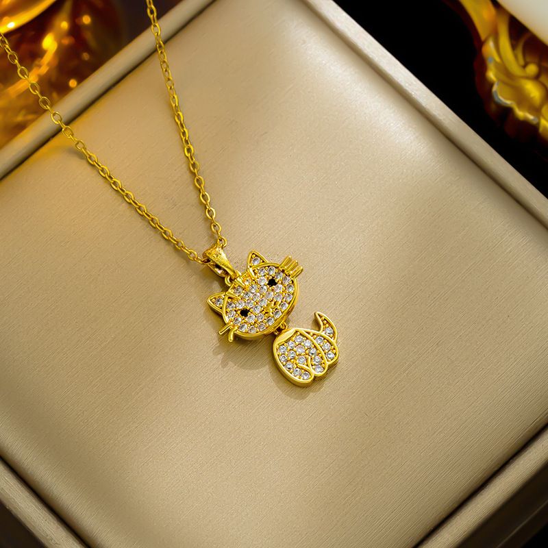 Female Zircon Swinging Lucky Cat Live With Small Crowd Design Light Luxury Full Diamond Electroplated Gold Pendant_ipsvogv.com