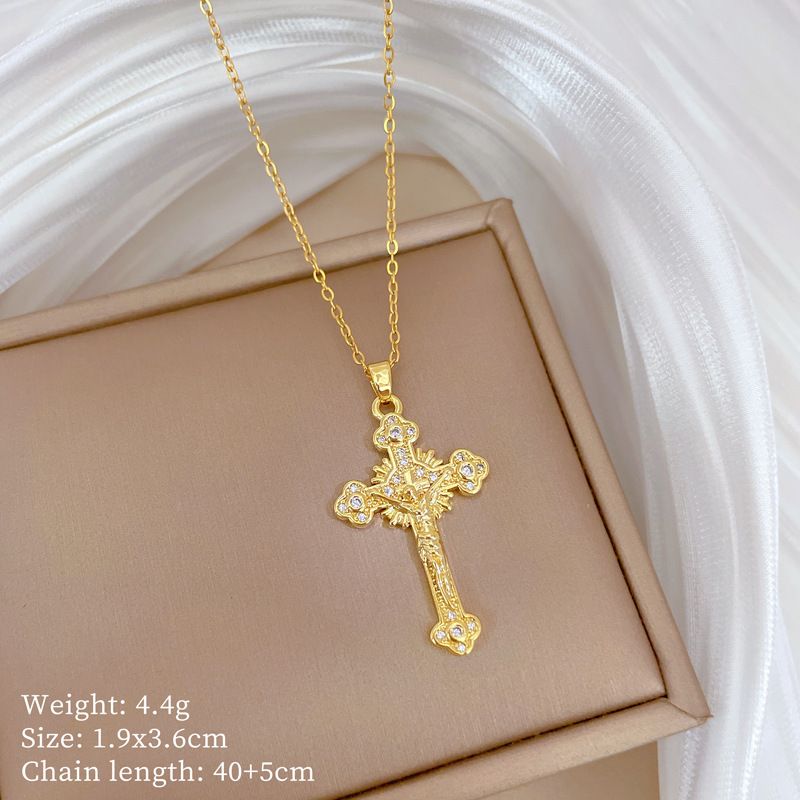 【 】 Cross Light Luxury Charm Gorgeous Full Diamond Necklace Women's Versatile Clavicle Titanium Steel Chain_ipsvogv.com