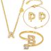 Women's Jewelry Set Fashion Titanium Steel 26 Letters Inlaid Zircon Combination PVD Plated Real Gold Color Preserving Necklace Bracelet Earrings_ipsvogv.com