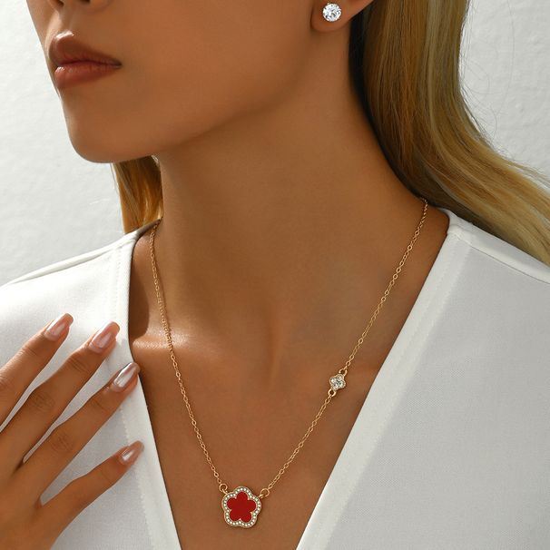 2024 New Xiaoxiangfeng Women's Necklace Earring Set, Small and Unique Flower Inlay Design, Long Clavicle Chain_ipsvogv.com