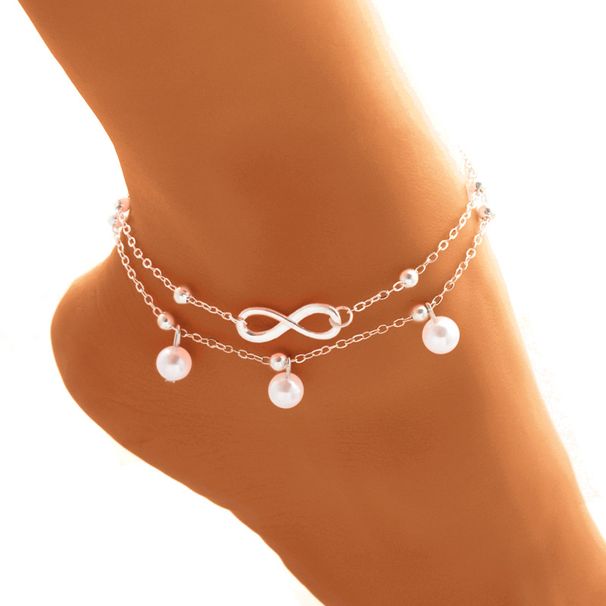 Fashion Double Infinite Simulated Pearl Pendant Anklet Foot Chain Summer Bracelet Charm 2 Color Anklets Foot Jewelry_ipsvogv.com