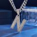 Alloy Rhinestone Personality Trendy Square 26 English Alphabet Pendant Hip Hop Necklace_ipsvogv.com