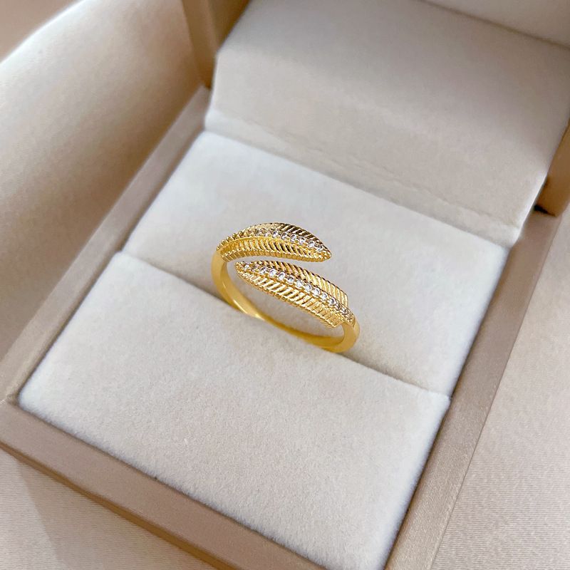 【 Real Gold Plating 】 Open Leaf Women's Fashion Micro Inlay Light Luxury Index Finger Ring, Net Red, Same Cool Style_ipsvogv.com