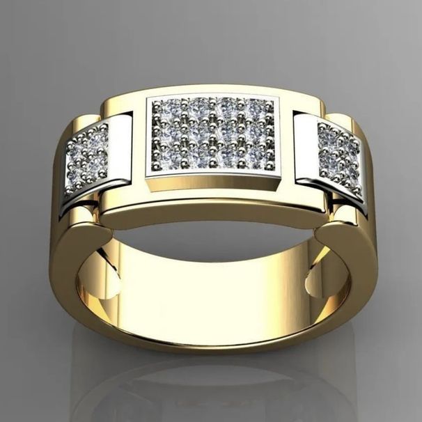 electroplated Color Preserving Rectangular Large For Men, Luxurious Full Diamond Men's Ring_ipsvogv.com