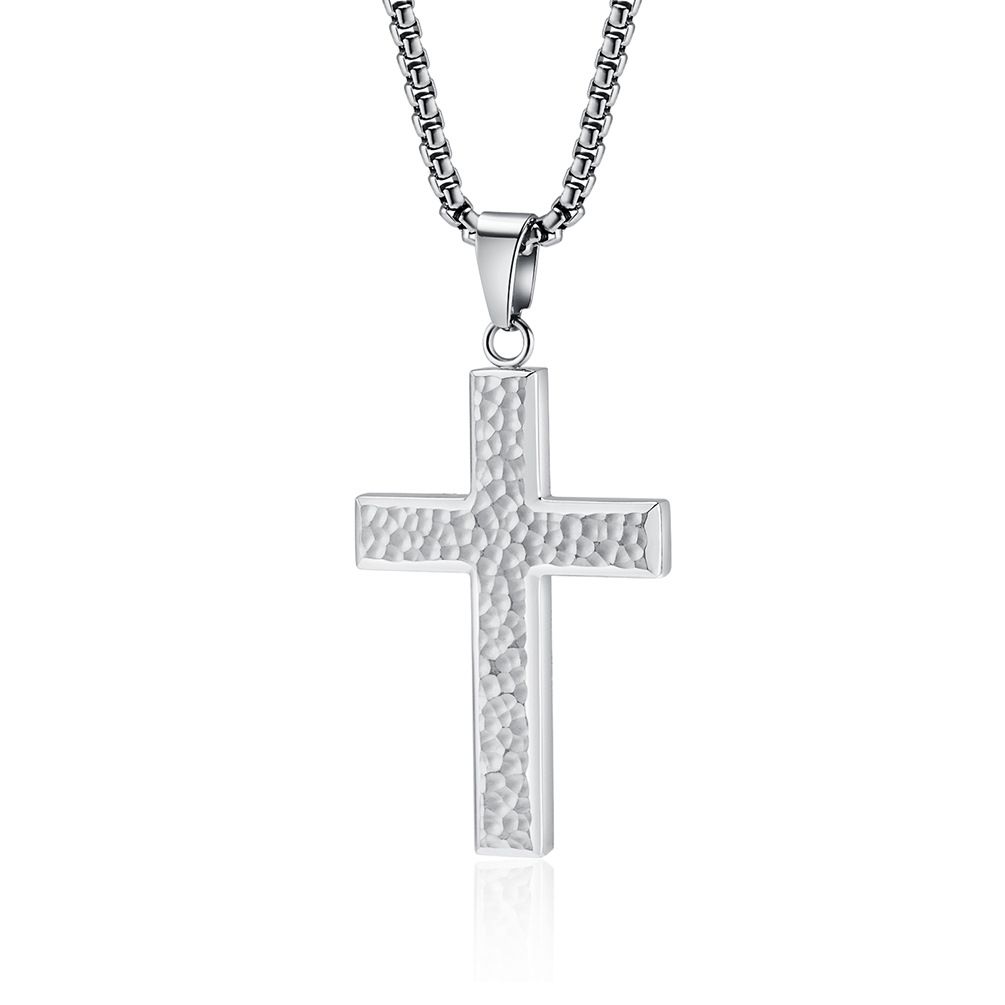 Hammered titanium steel cross necklace irregular hand hammered neutral cold style wear pendant_ipsvogv.com