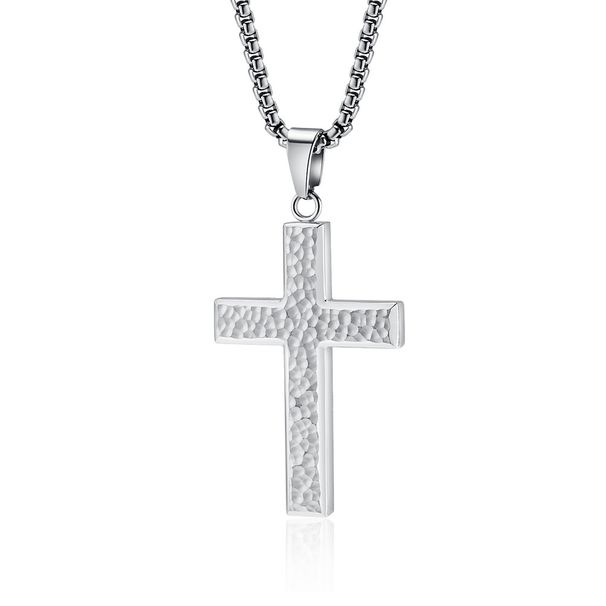 Hammered titanium steel cross necklace irregular hand hammered neutral cold style wear pendant_ipsvogv.com