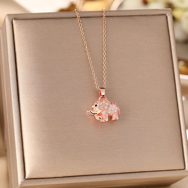 Internet Celebrity Titanium Steel Necklace With Cute Elephant Inlay, Fashionable And Simple Ins Temperament, Collarbone_ipsvogv.com