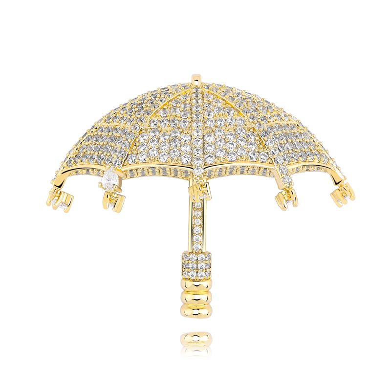 Men And Women's Jewelry Hip Hop Umbrella Pendant Necklace - Trendy Cubic Zirconia Charm With 14K Plated Chain Umbrella Zircon Pendant Personality_ipsvogv.com