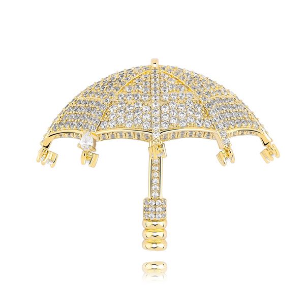 Men And Women's Jewelry Hip Hop Umbrella Pendant Necklace - Trendy Cubic Zirconia Charm With 14K Plated Chain Umbrella Zircon Pendant Personality_ipsvogv.com