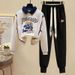 Women's Clothing Casual suit & archer & Spring 2024 loose simple printed POLO collar splicing sweatshirt sweatpants two piece suit trendy_ipsvogv.com