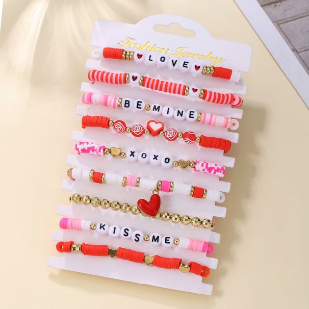 Soft Ceramic Handmade Pink Series Valentine's Day Love Heart Bracelet Set Jewelry_ipsvogv.com