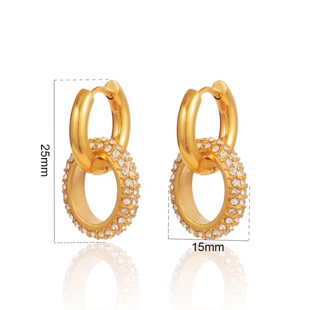 Women's Jewelry Stainless Steel K Gold Plated Zircon Ring Pendant Thick Earrings Fashionable And Versatile High End Temperament Earrings_ipsvogv.com