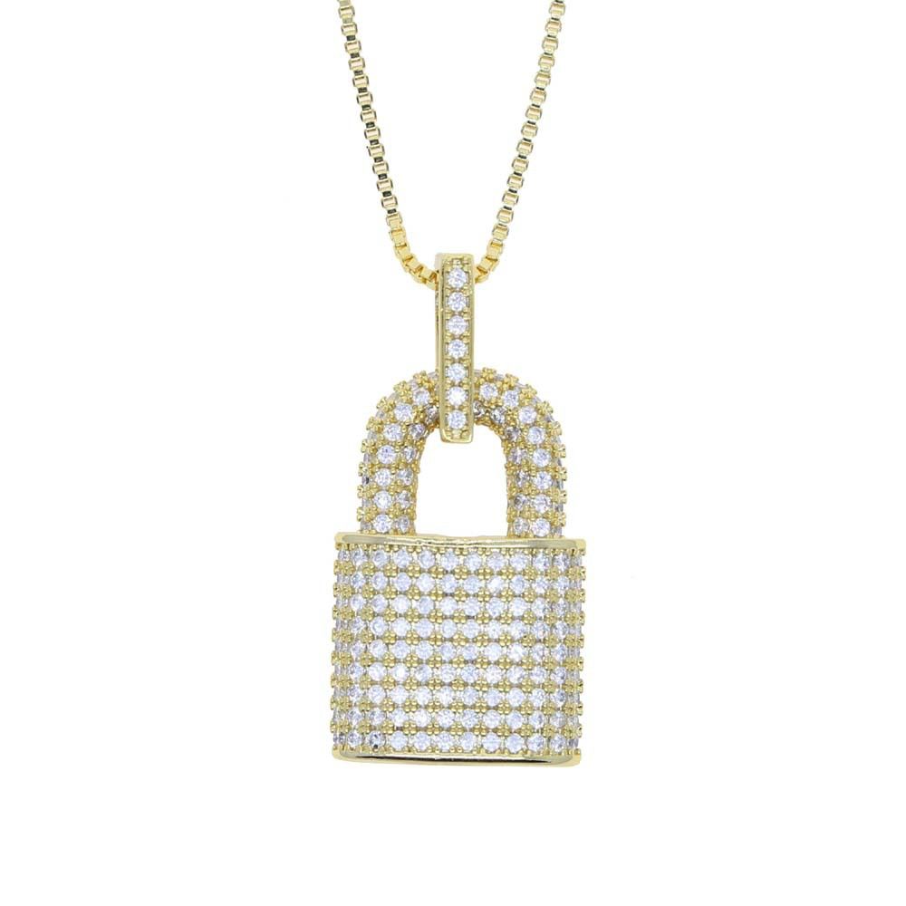 Women's Jewelry Hip Hop Jewelry Personality Full Diamond Lock Pendant Necklace Punk Mix And Match Box Chain Necklace_ipsvogv.com