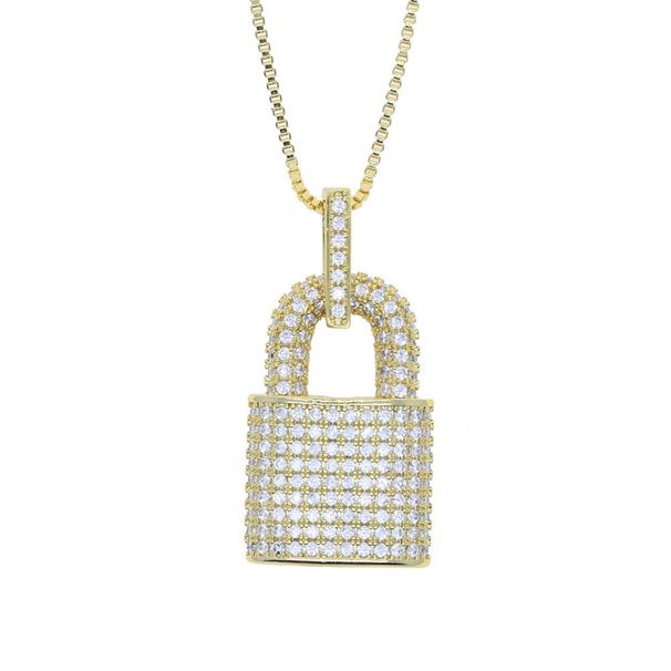 Women's Jewelry Hip Hop Jewelry Personality Full Diamond Lock Pendant Necklace Punk Mix And Match Box Chain Necklace_ipsvogv.com