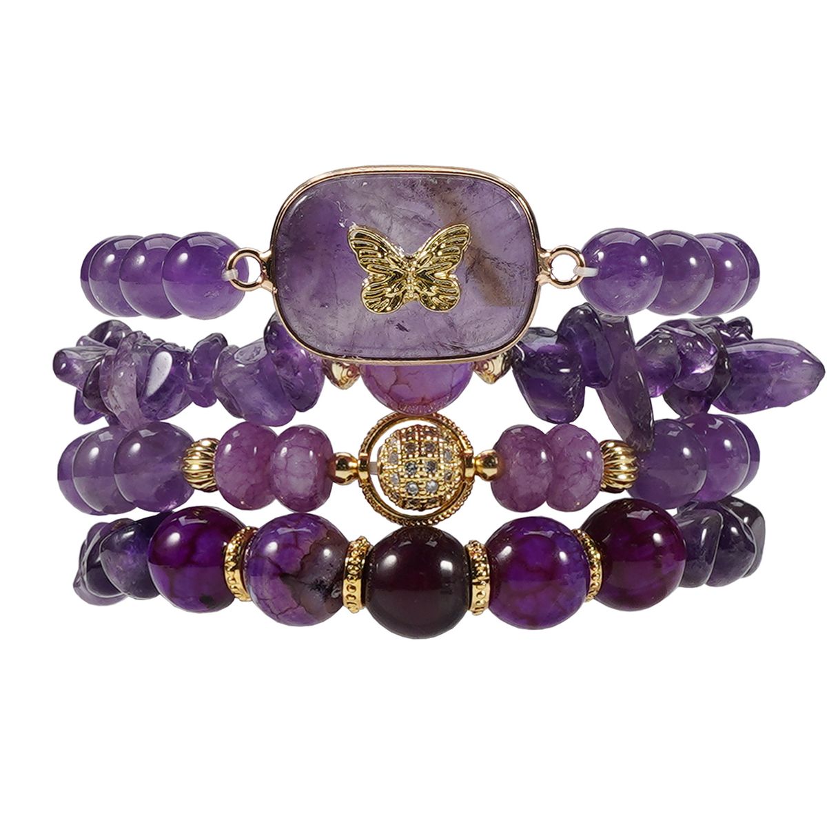 8 Cm Purple Crystal Round Beads Butterfly Tag Natural Stone Bracelet Set Ins Simple Personality_ipsvogv.com