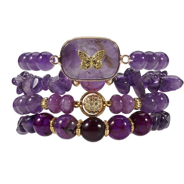 8 Cm Purple Crystal Round Beads Butterfly Tag Natural Stone Bracelet Set Ins Simple Personality_ipsvogv.com