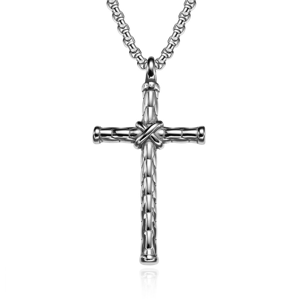 Retro old fashioned titanium steel knotted cross necklace hiphop personality cross pendant_ipsvogv.com